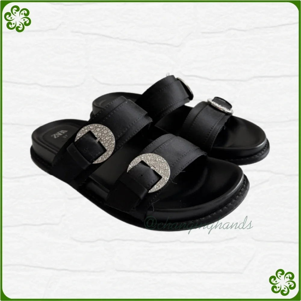 ZARA Rhinestone Buckled Slip-On Sandals - Picture 3 of 10
